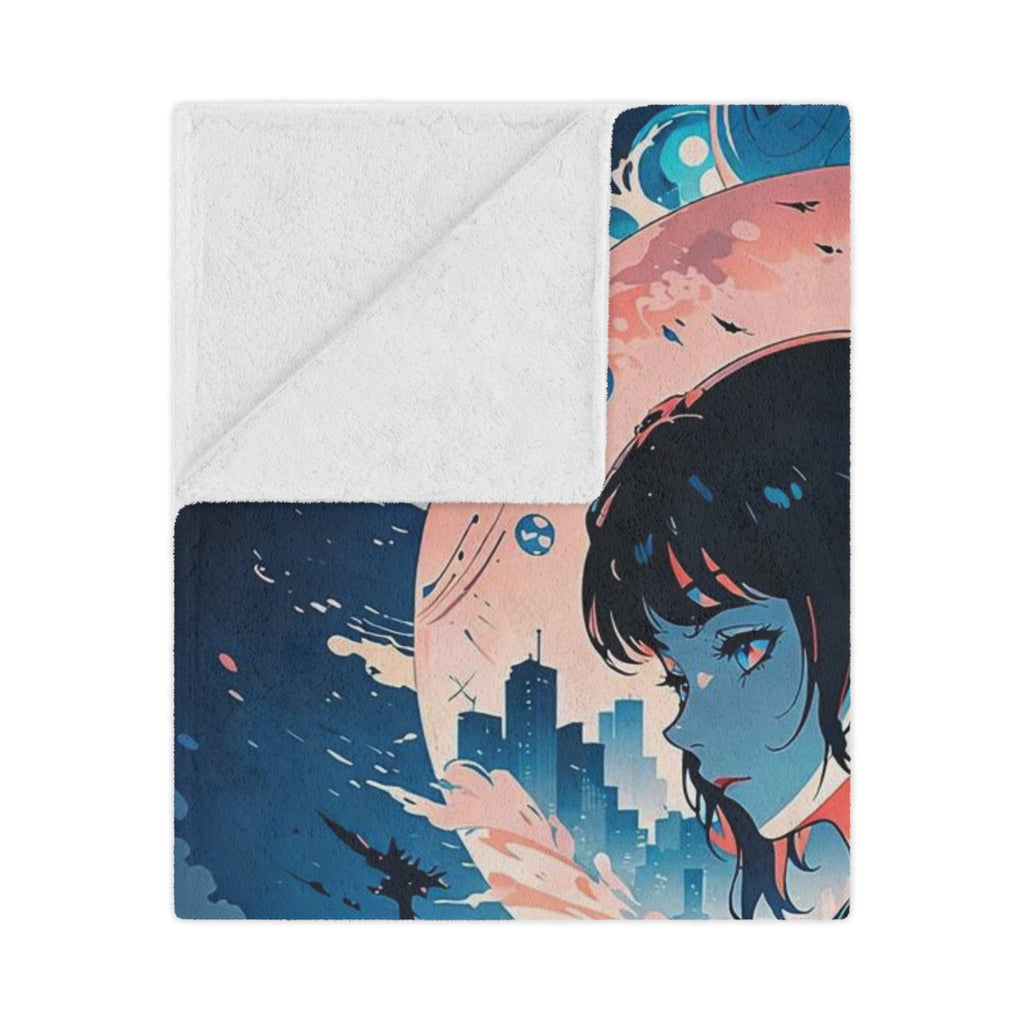 Samurai Girl Moonlight Minky Blanket | Anime Warrior Art