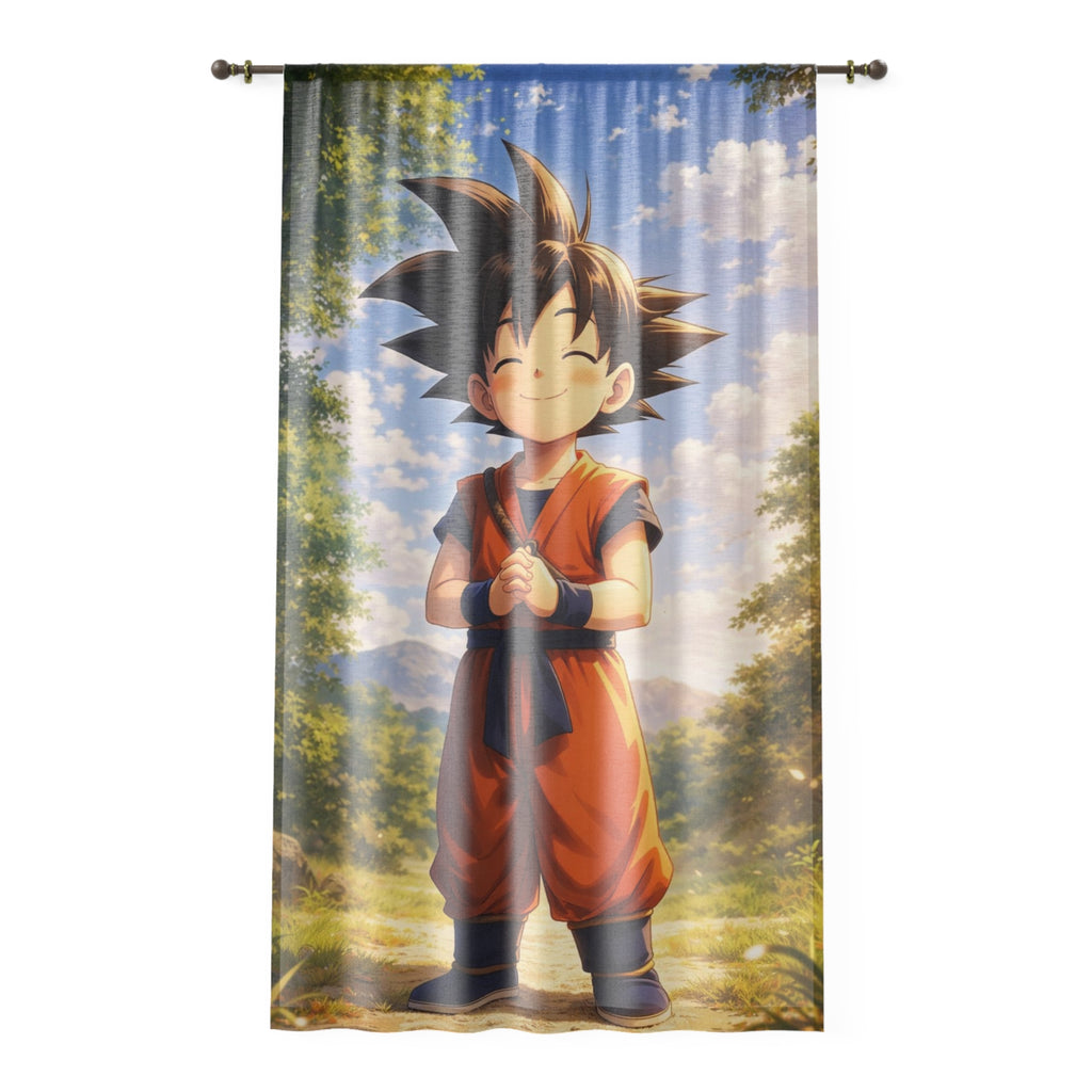 Smiling Boy Warrior window curtain | Anime-style character forest scene