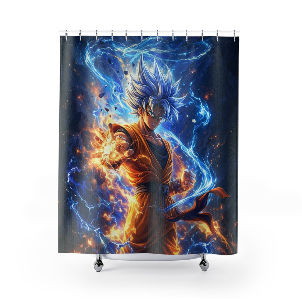 Blue Flame Super Warrior Shower Curtain | Anime warrior Bathroom Decor
