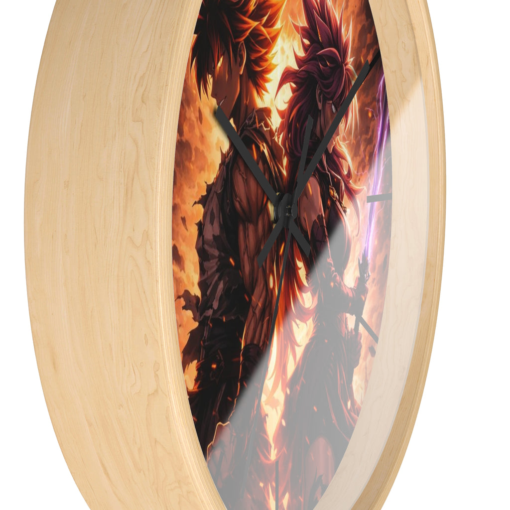 Fiery Warrior Duo Wall Clock | Fantasy Anime Swordfighters, Glowing Battle Scene