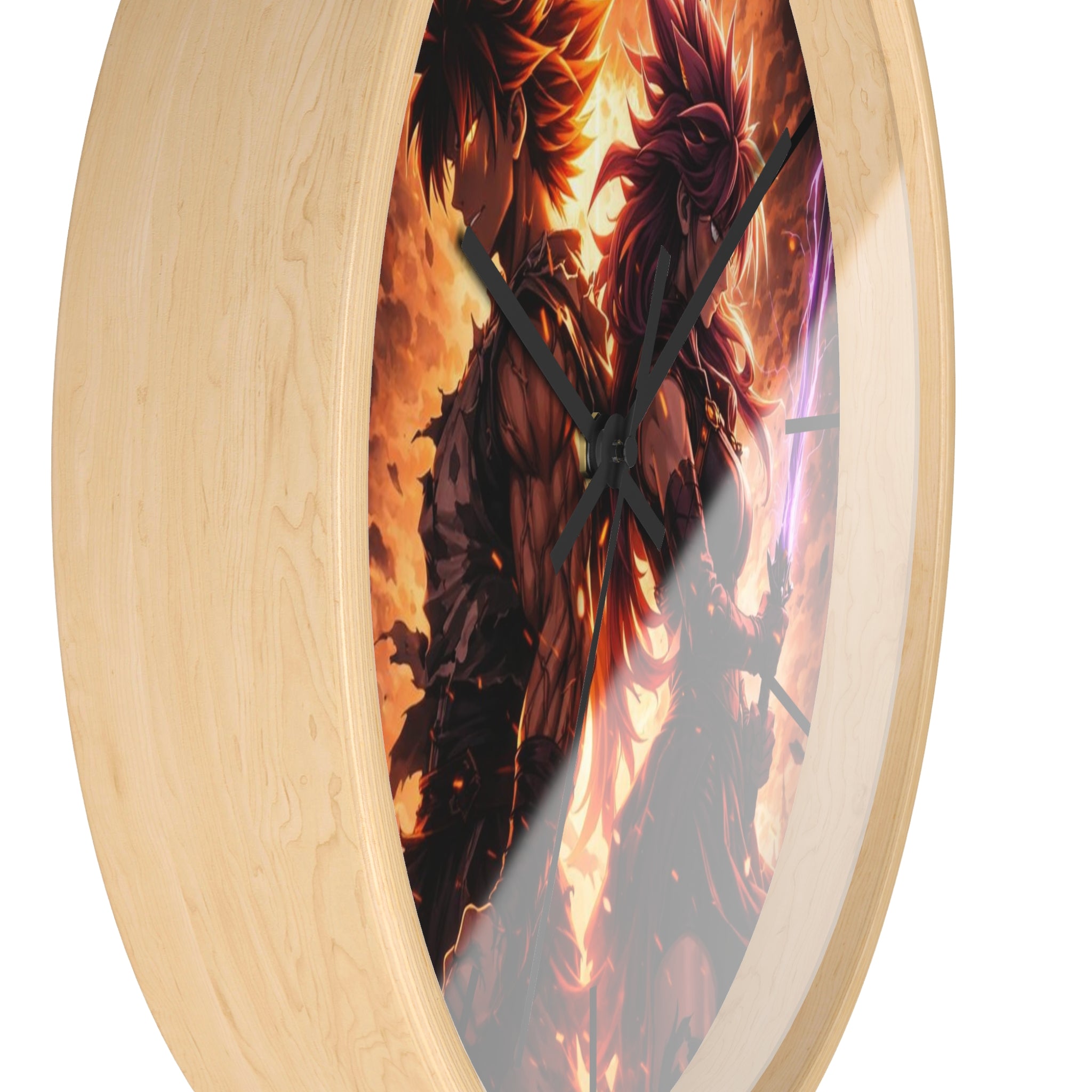 Fiery Warrior Duo Wall Clock | Fantasy Anime Swordfighters, Glowing Battle Scene