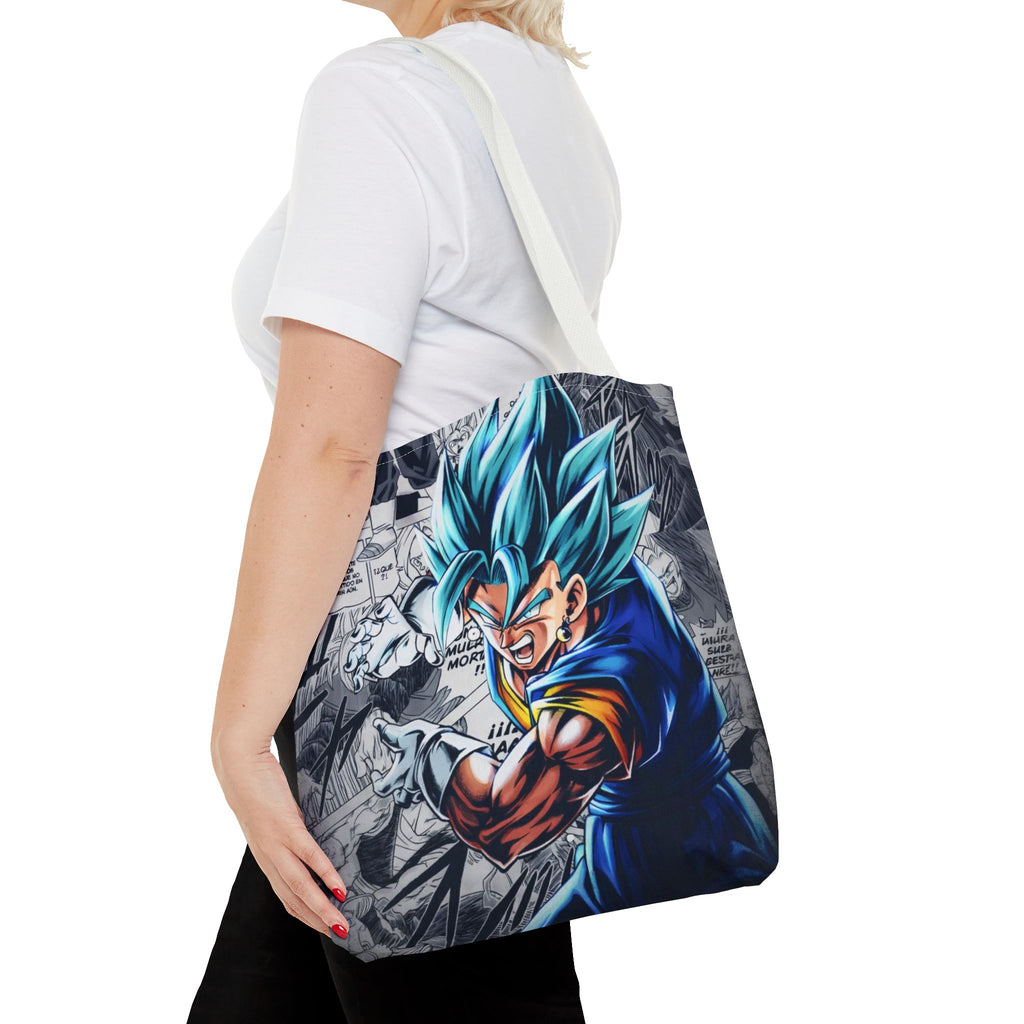 Blue Super Saiyan Illustration Tote Bag | Anime Manga Panel Background