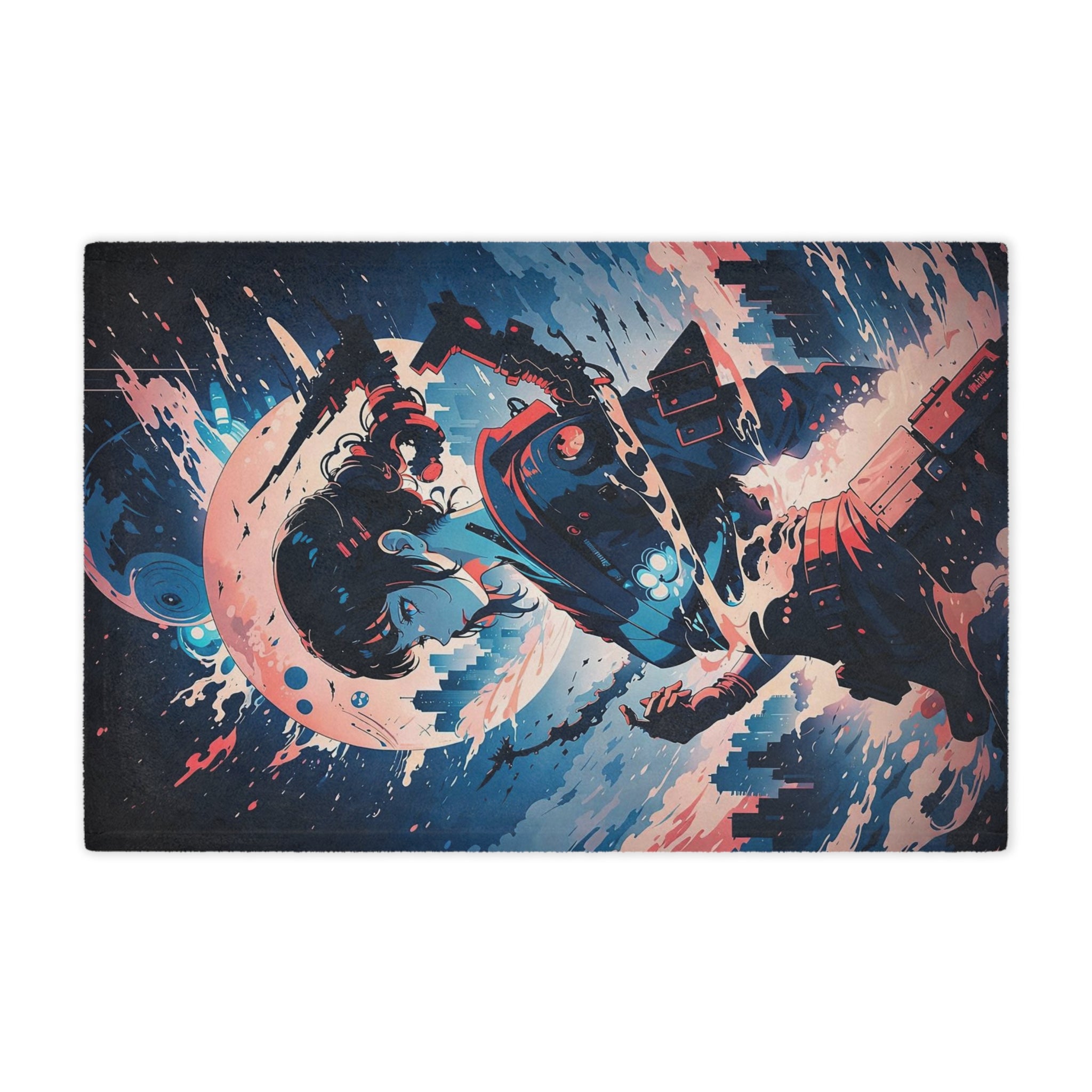 Samurai Girl Moonlight Minky Blanket | Anime Warrior Art