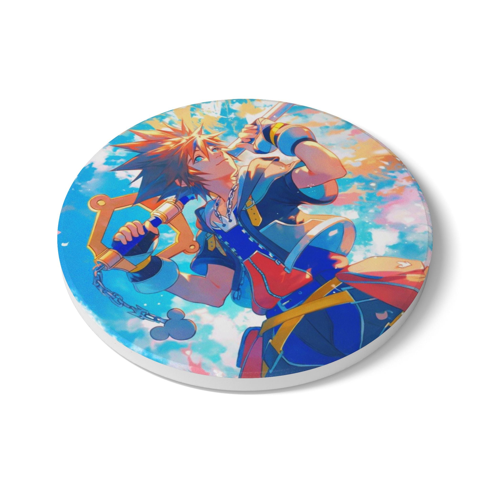 Sora with blade Ceramic Coaster | Video Game Character Art, Cork Back