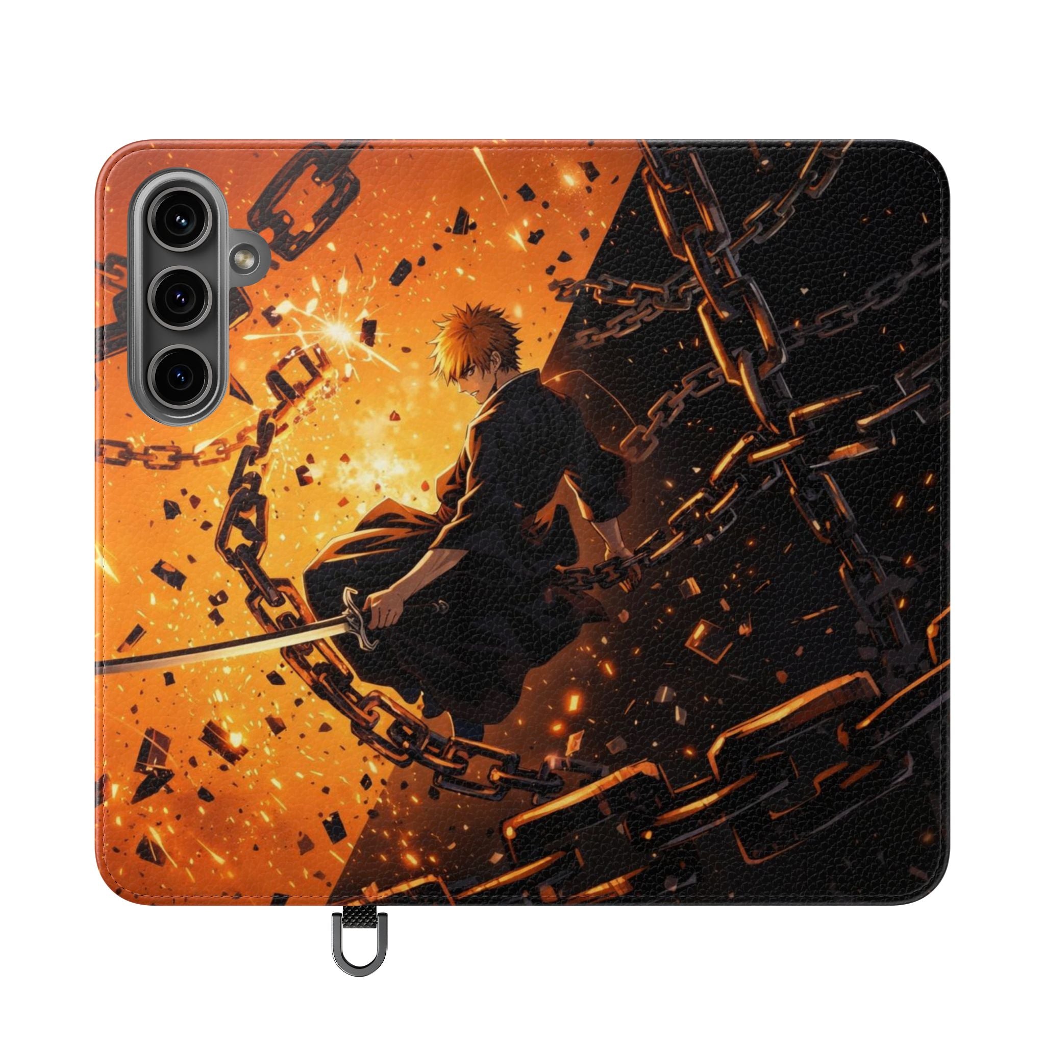 Samurai Flame Illustration Flip Phone Case - Magnetic Wallet Cover