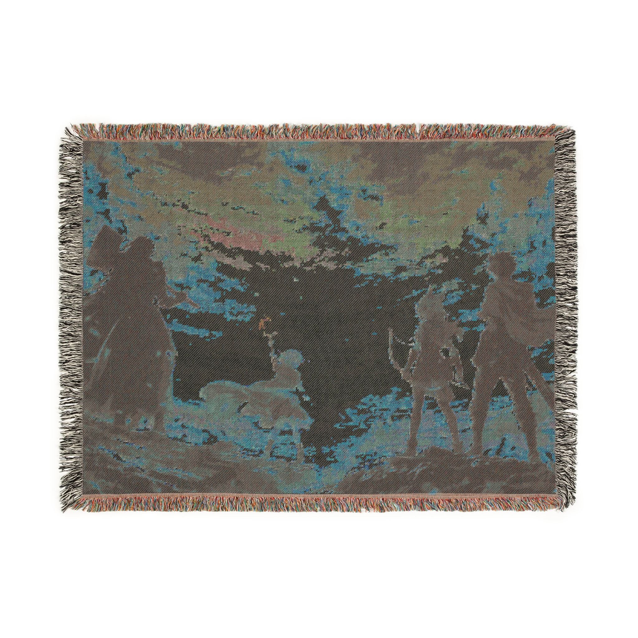Sunset Anime Silhouettes Woven Blanket | Pixel Art Sunset Scene