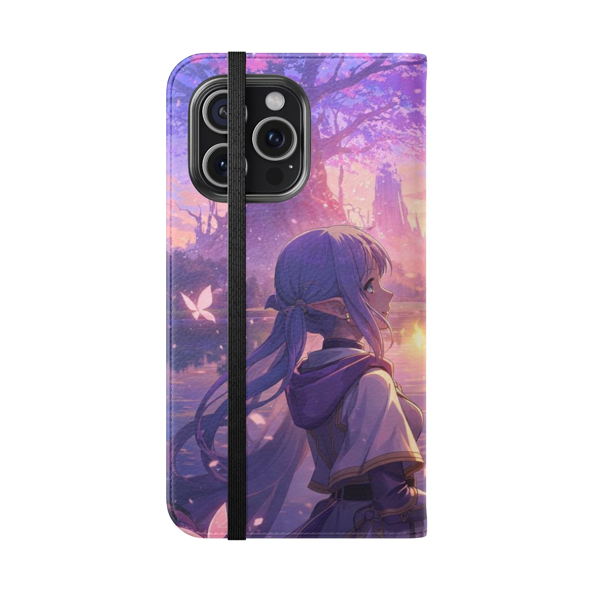 Anime Landscape Flip Phone Case — Fantasy Sunset Genshin-Style Wallet Cover