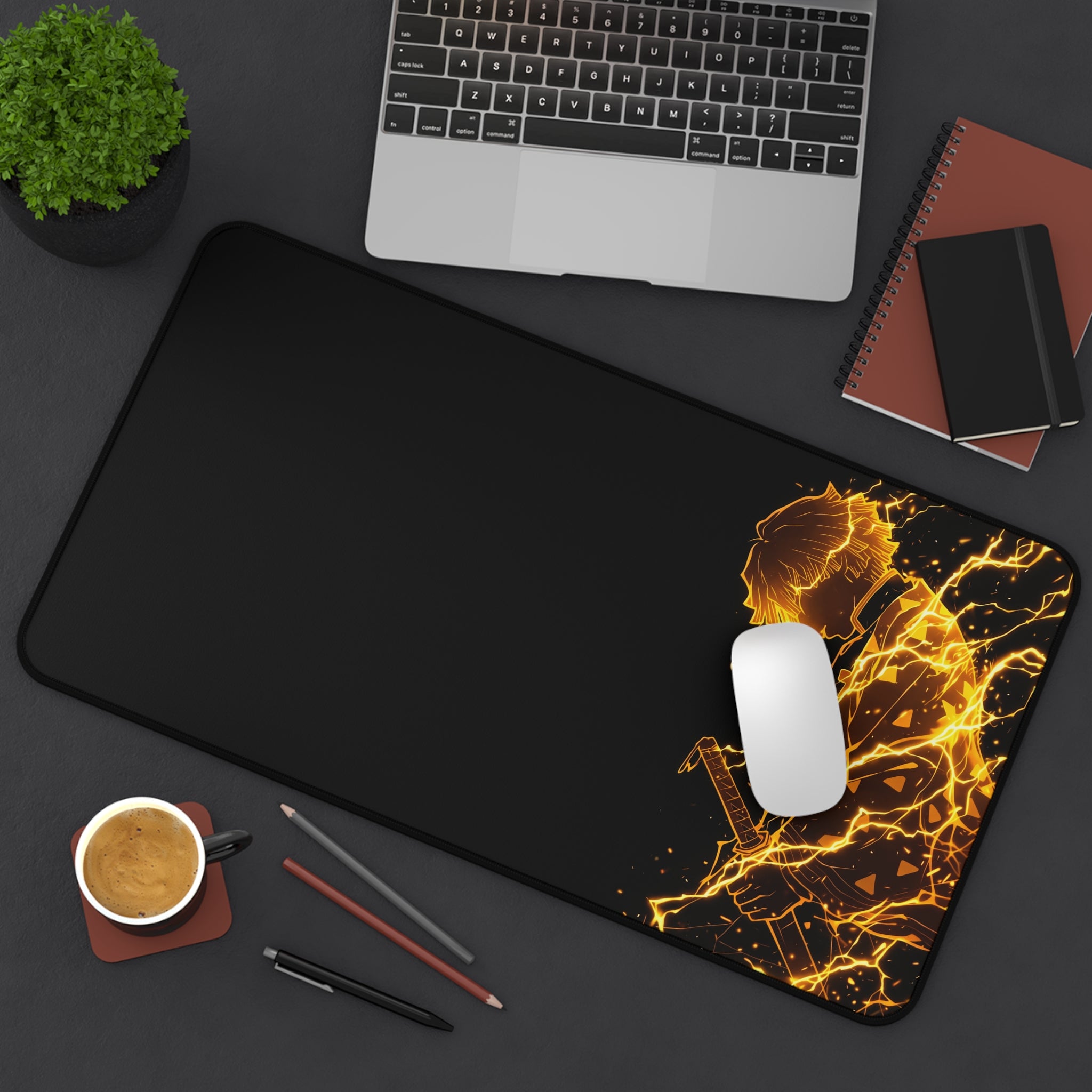 Fiery Samurai Illustration Desk Mat | Gaming Mousepad, Anime Flame Warrior
