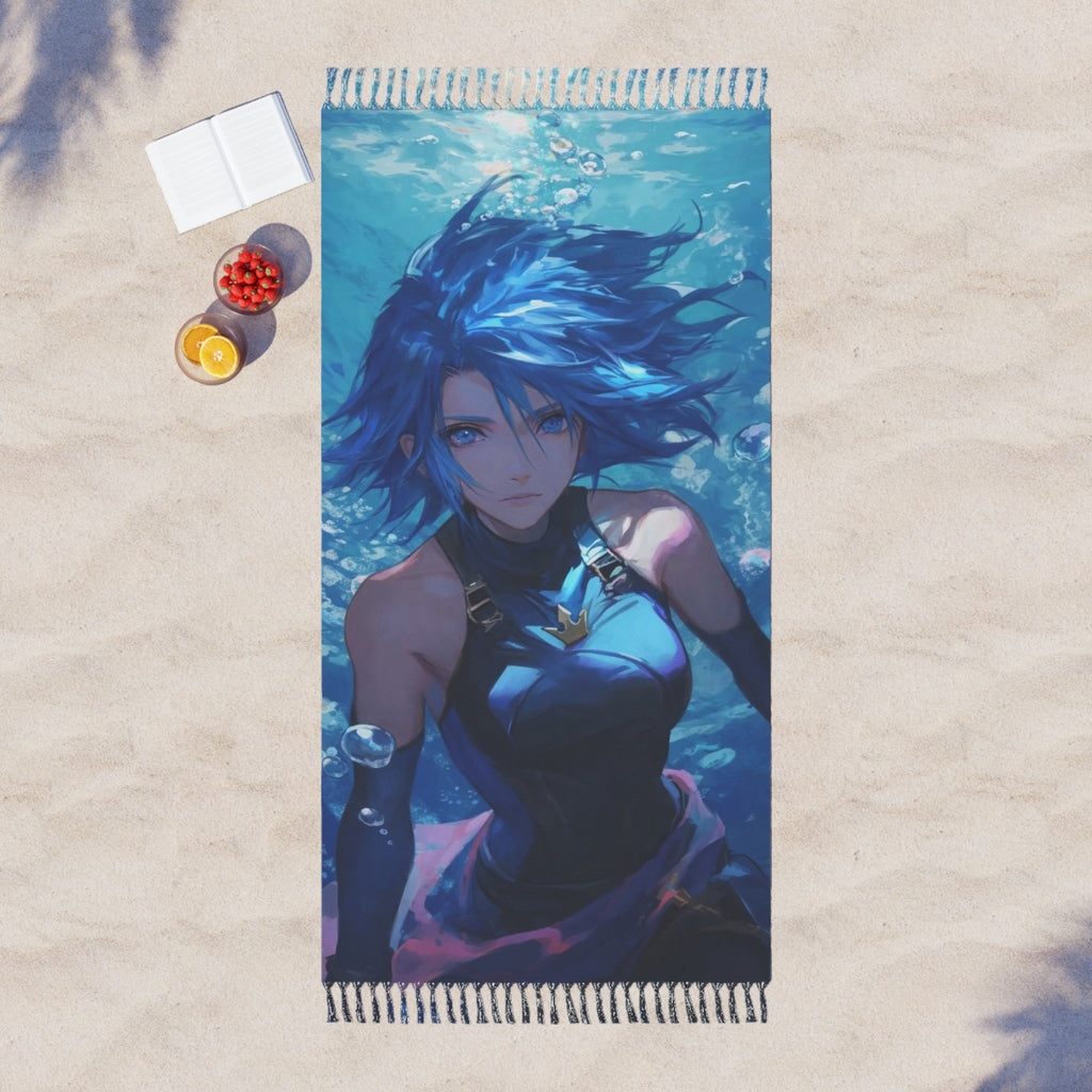 Blue Anime Mermaid Beach Towel | Boho Fringe Beach Cloth