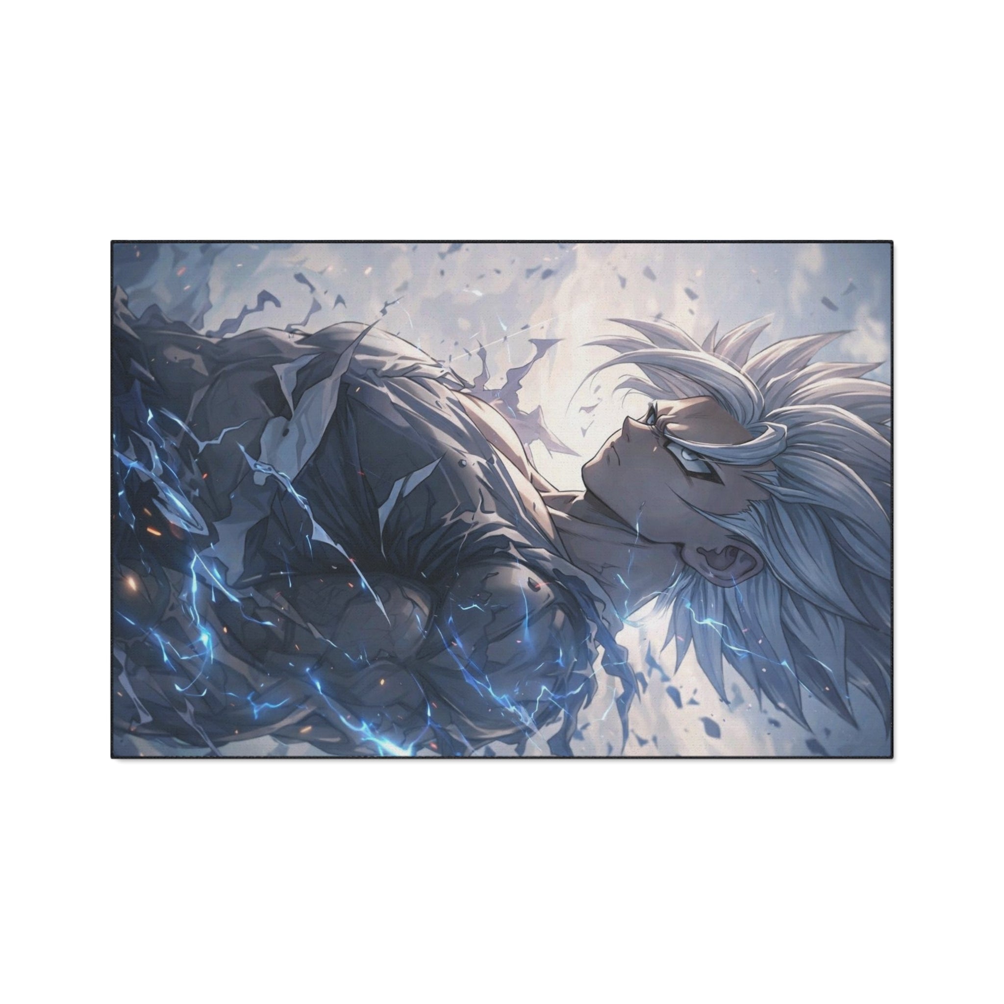 White-Haired Anime Warrior floor mat | Gaming Room Decor, Non-Slip Rug