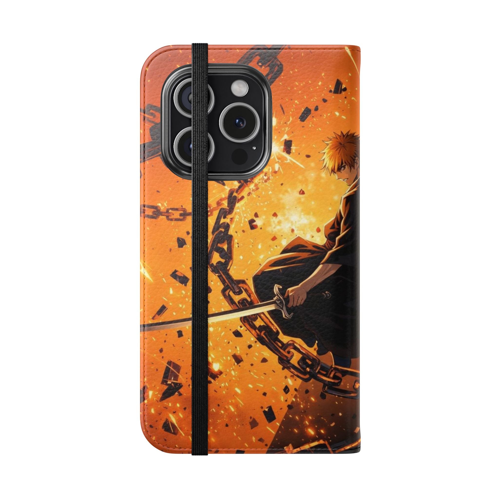 Samurai Flame Illustration Flip Phone Case - Magnetic Wallet Cover
