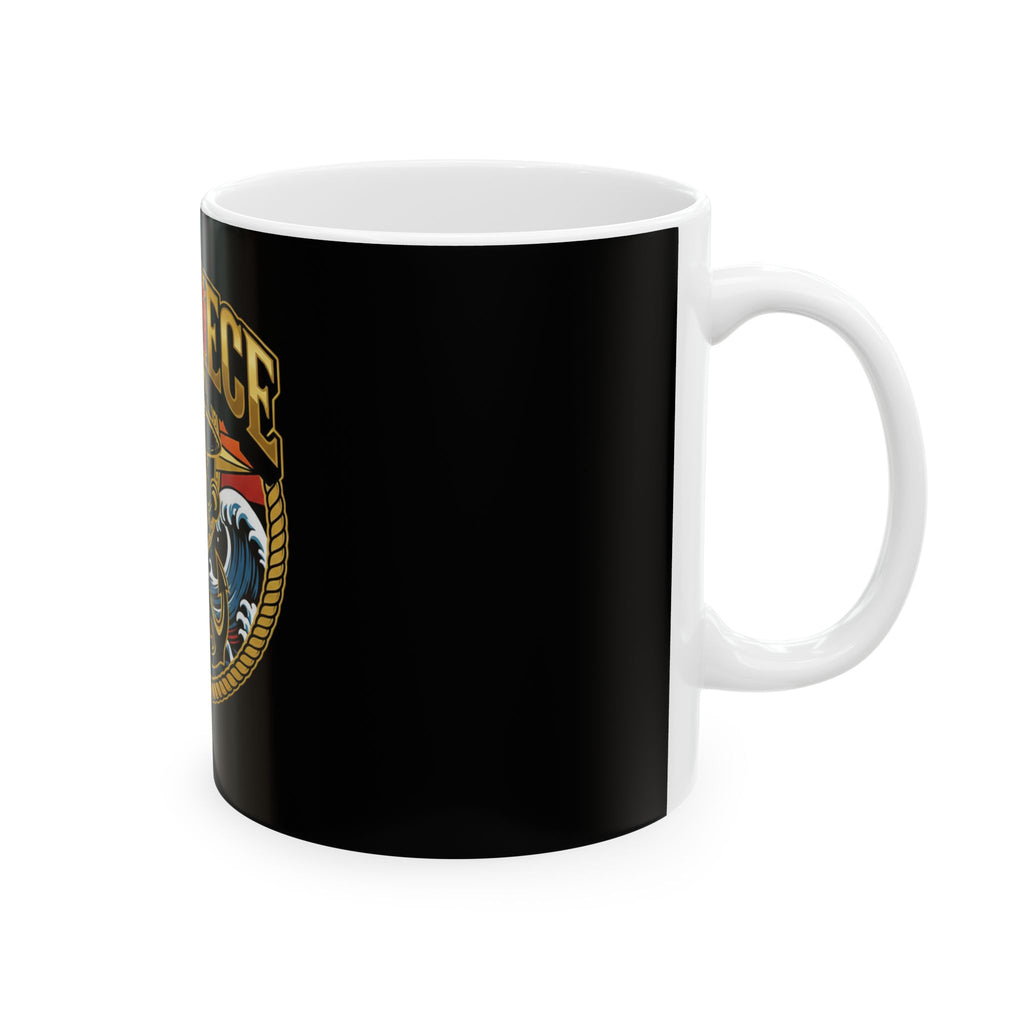 One Piece Straw Hat Skull Mug | Anime Pirate Logo, Nautical Waves