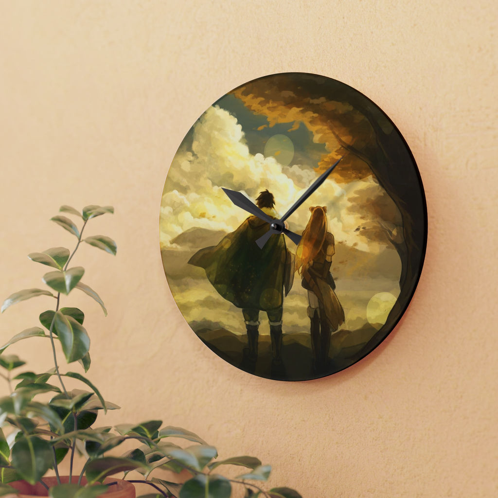 Sunlit Companions Acrylic Wall Clock | Fantasy Landscape, Cozy Atmosphere