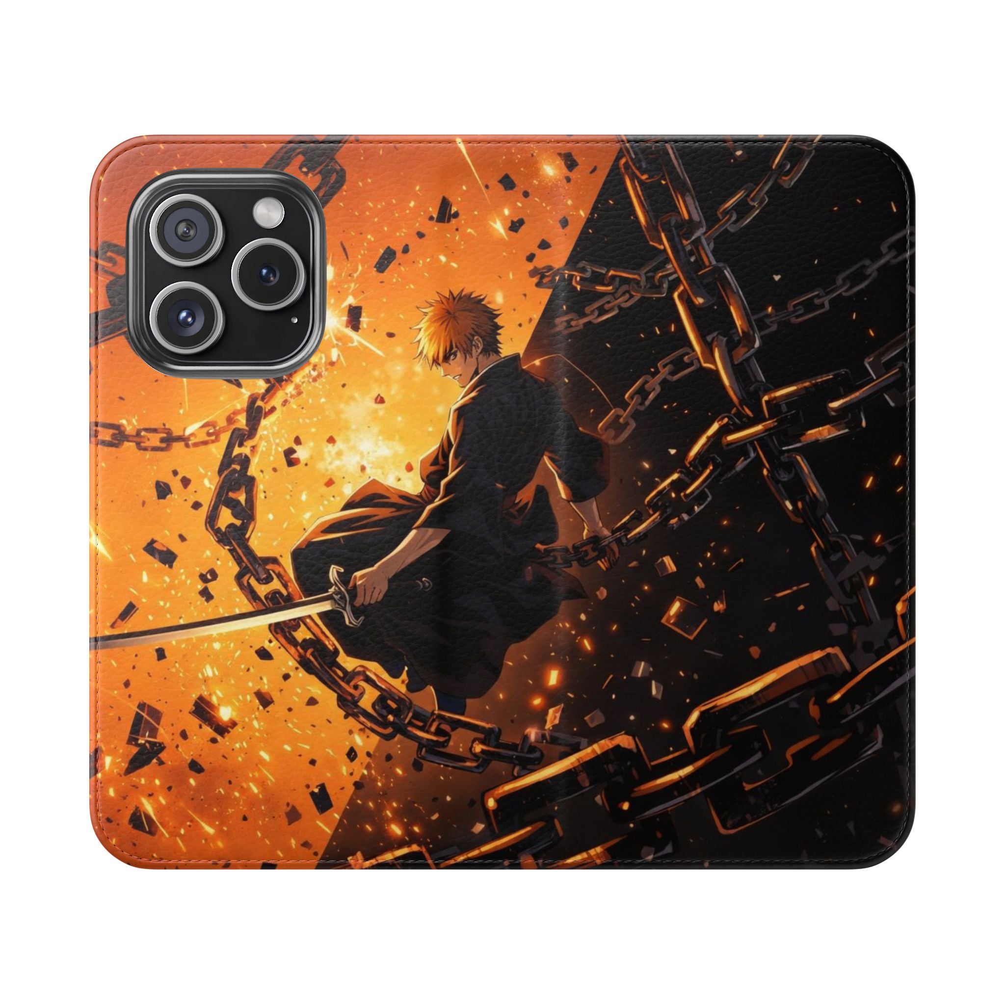 Samurai Flame Illustration Flip Phone Case - Magnetic Wallet Cover