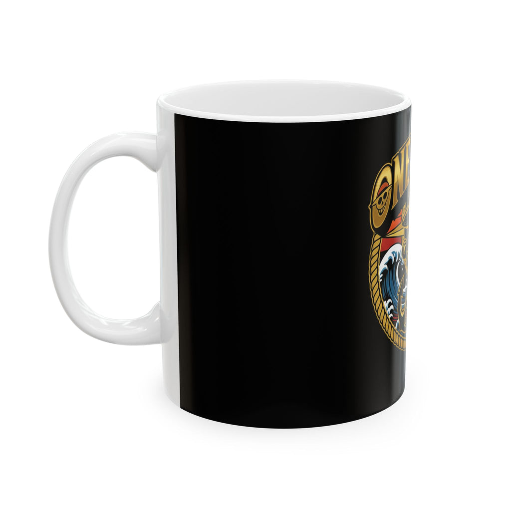 One Piece Straw Hat Skull Mug | Anime Pirate Logo, Nautical Waves