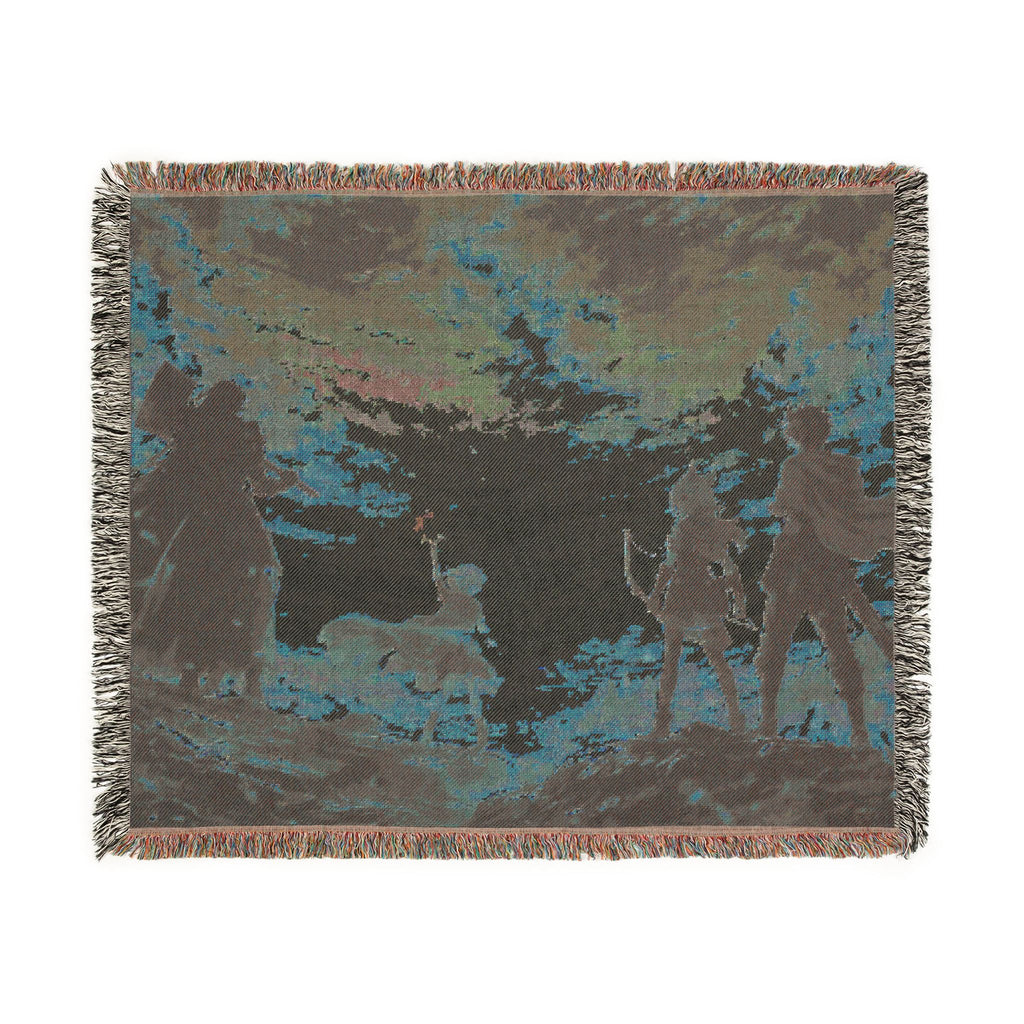 Sunset Anime Silhouettes Woven Blanket | Pixel Art Sunset Scene