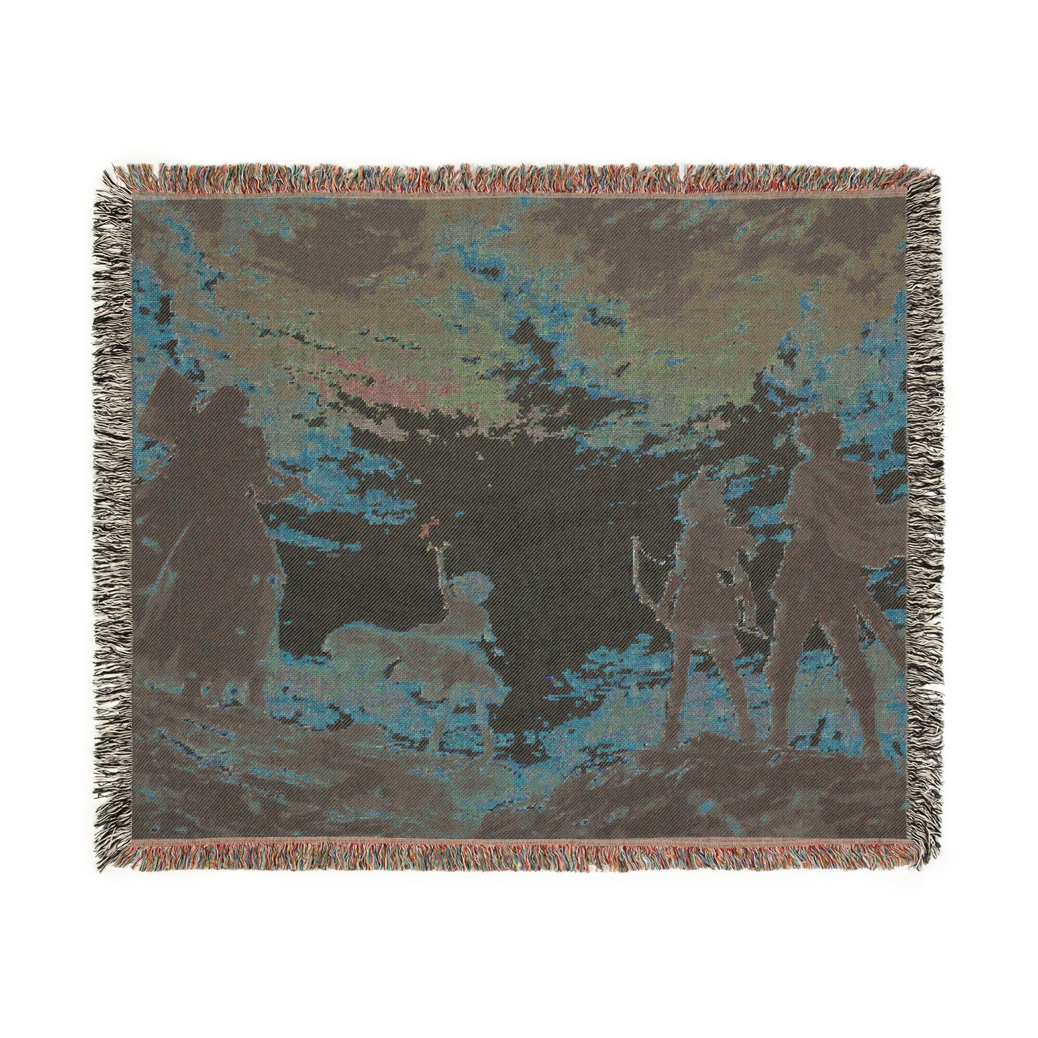 Sunset Anime Silhouettes Woven Blanket | Pixel Art Sunset Scene