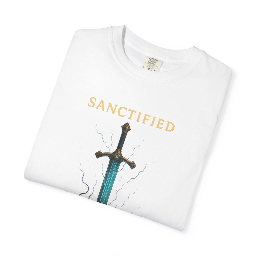 Sanctified Sword Unisex Garment-Dyed T-shirt, Vintage Style Tee, Unique Gift for Gamers & Fantasy Lovers, Spiritual Fashion, Everyday Wear