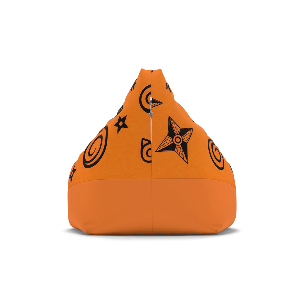 Anime Ninja Illustration Bean Bag Chair Cover | Anime Orange Shuriken Pattern 