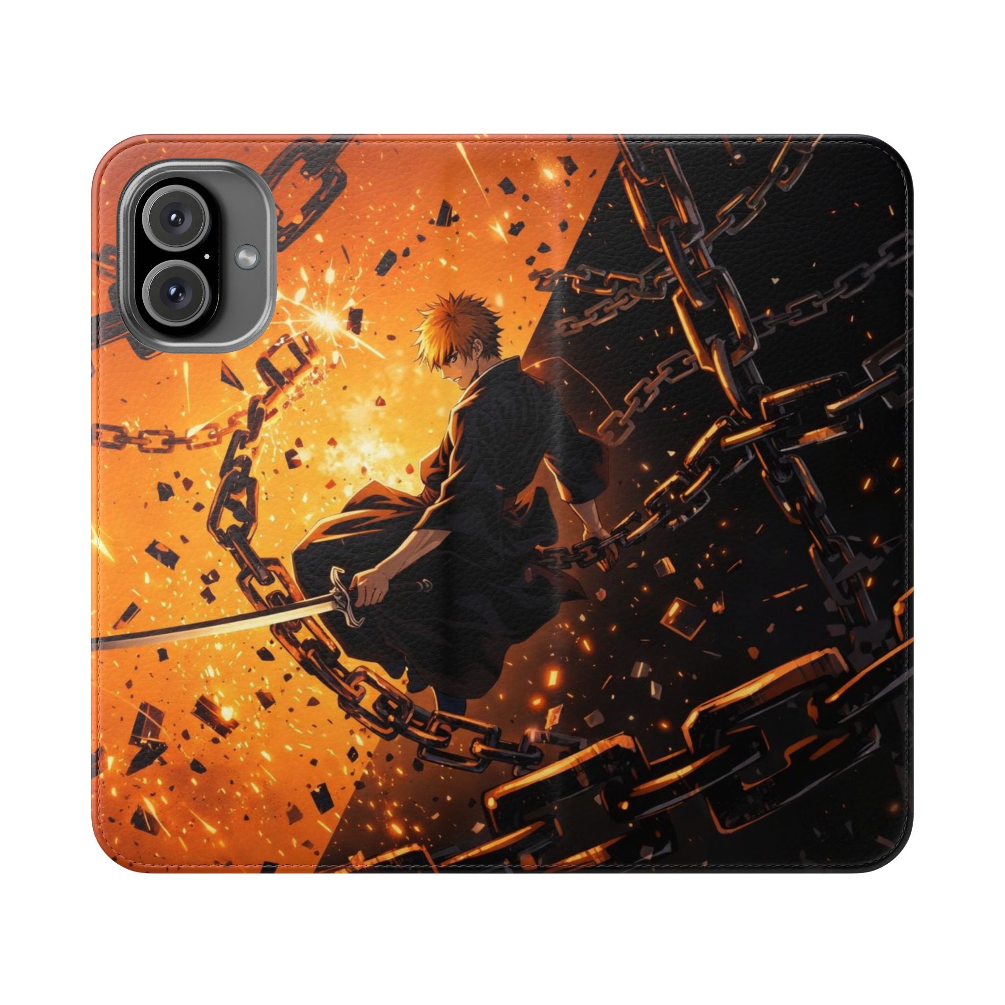 Samurai Flame Illustration Flip Phone Case - Magnetic Wallet Cover