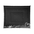 Black Heart Crown Border comforter | Floral Doodle Pattern, Monochrome Bedding