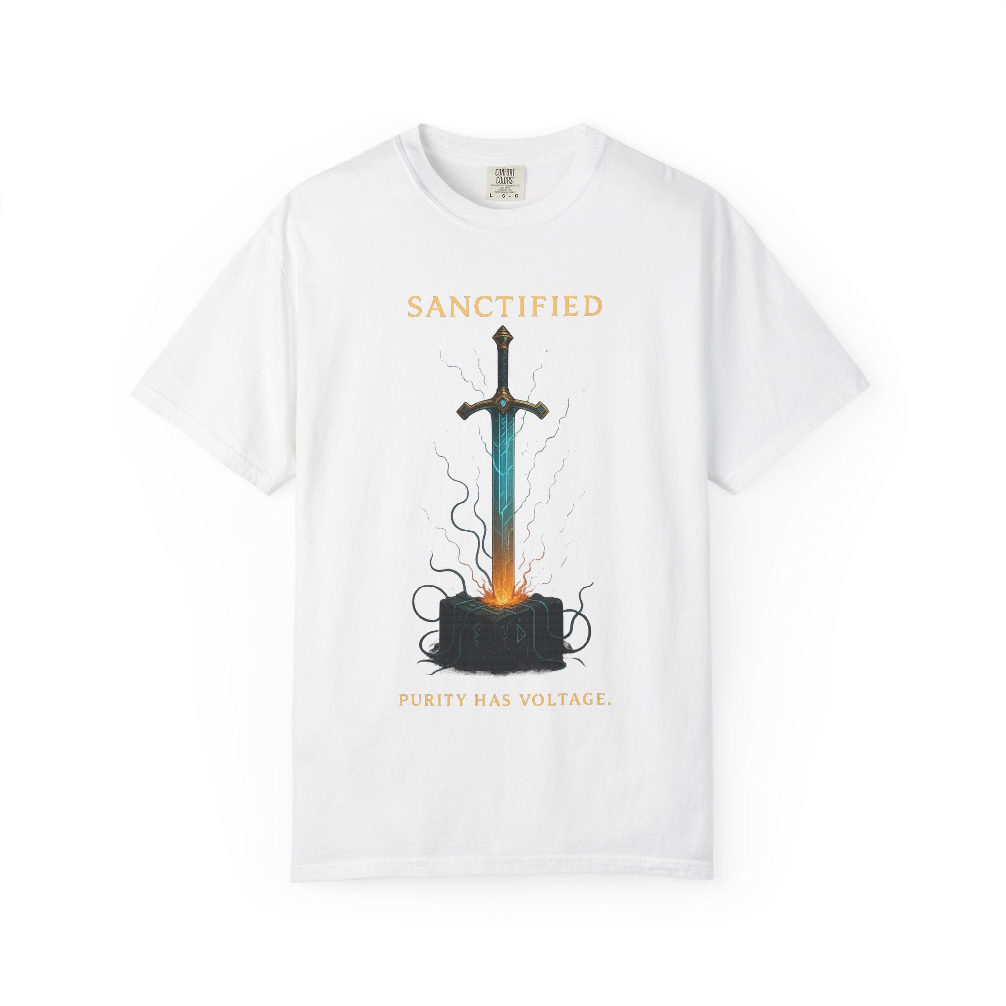 Sanctified Sword Unisex Garment-Dyed T-shirt, Vintage Style Tee, Unique Gift for Gamers & Fantasy Lovers, Spiritual Fashion, Everyday Wear