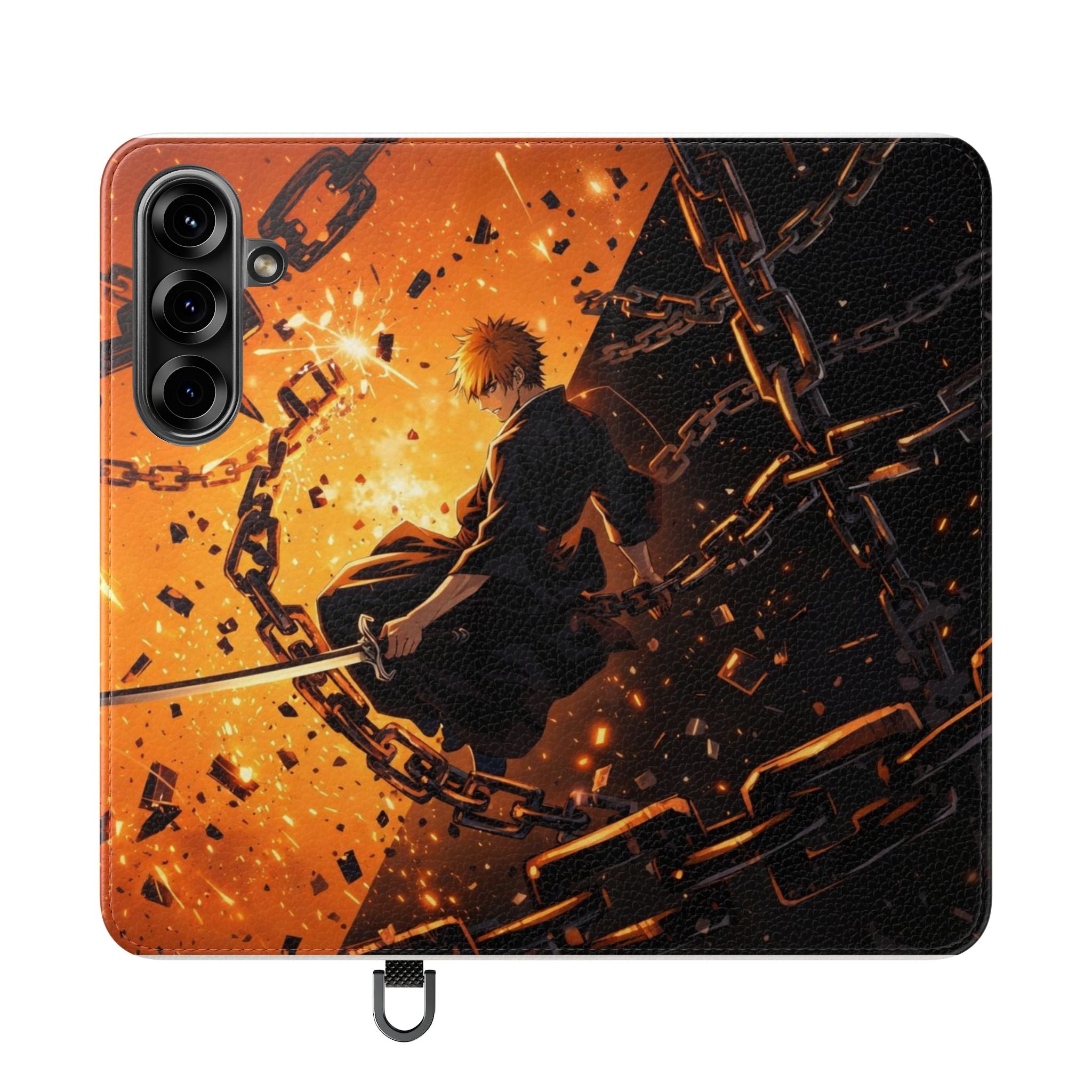 Samurai Flame Illustration Flip Phone Case - Magnetic Wallet Cover