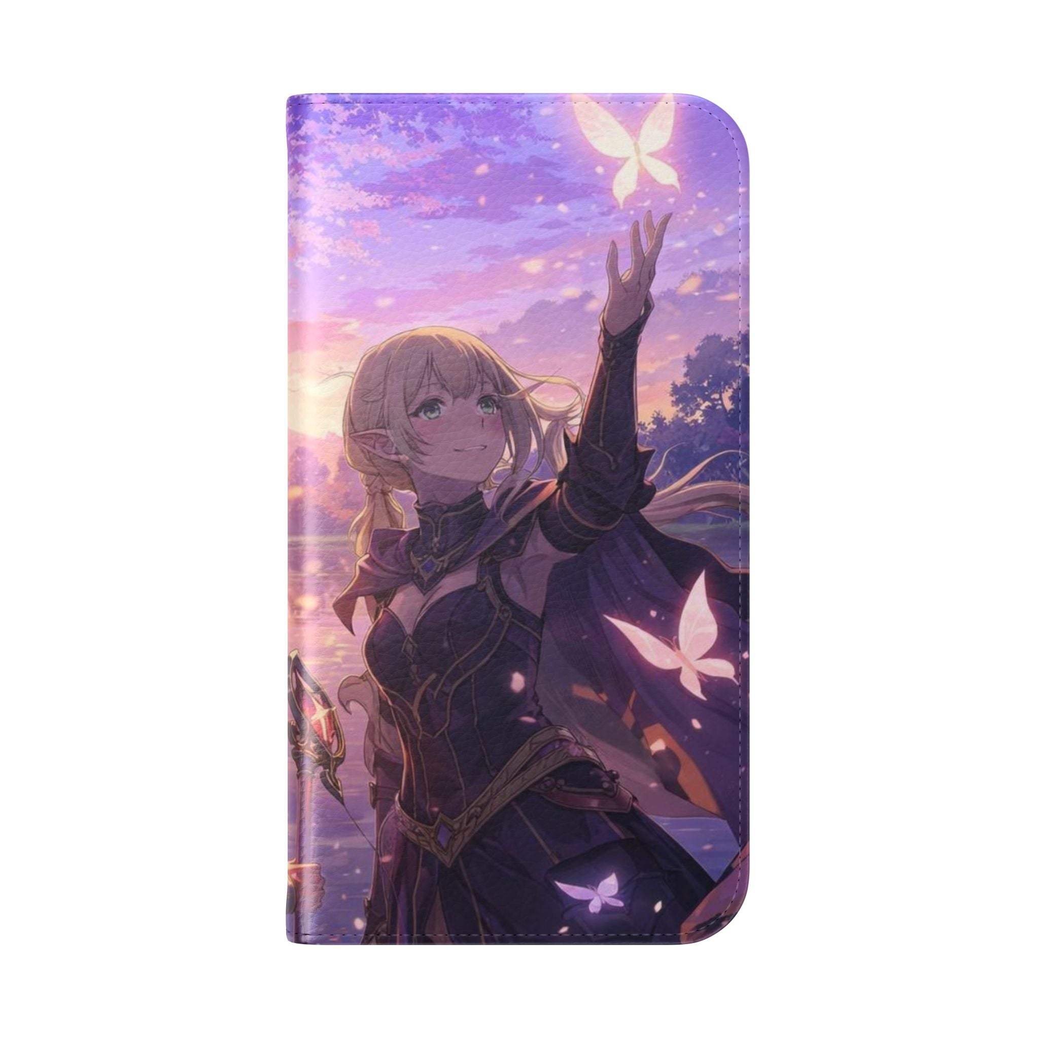 Anime Landscape Flip Phone Case — Fantasy Sunset Genshin-Style Wallet Cover