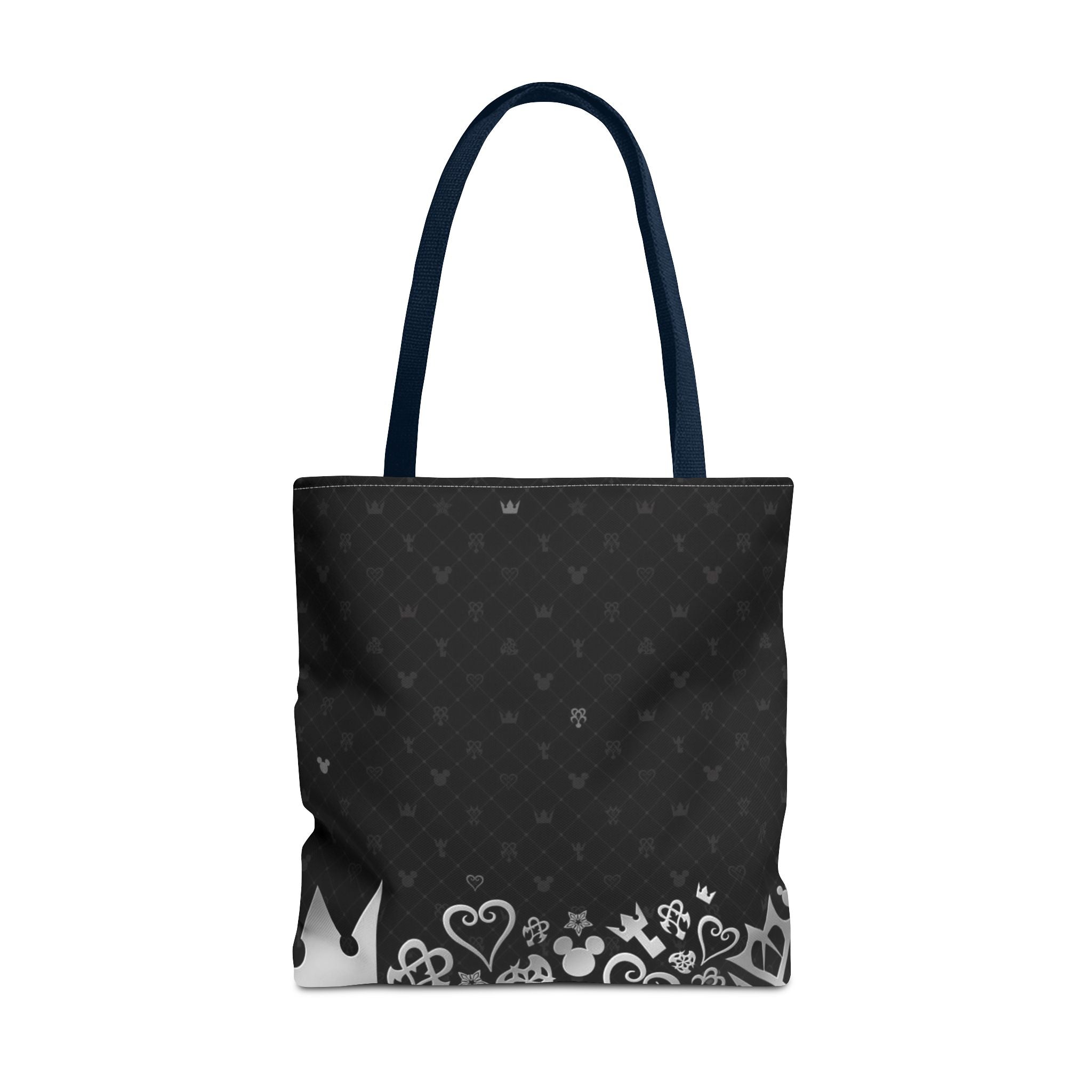 Black Heart Pattern Crown Tote Bag | Floral Border