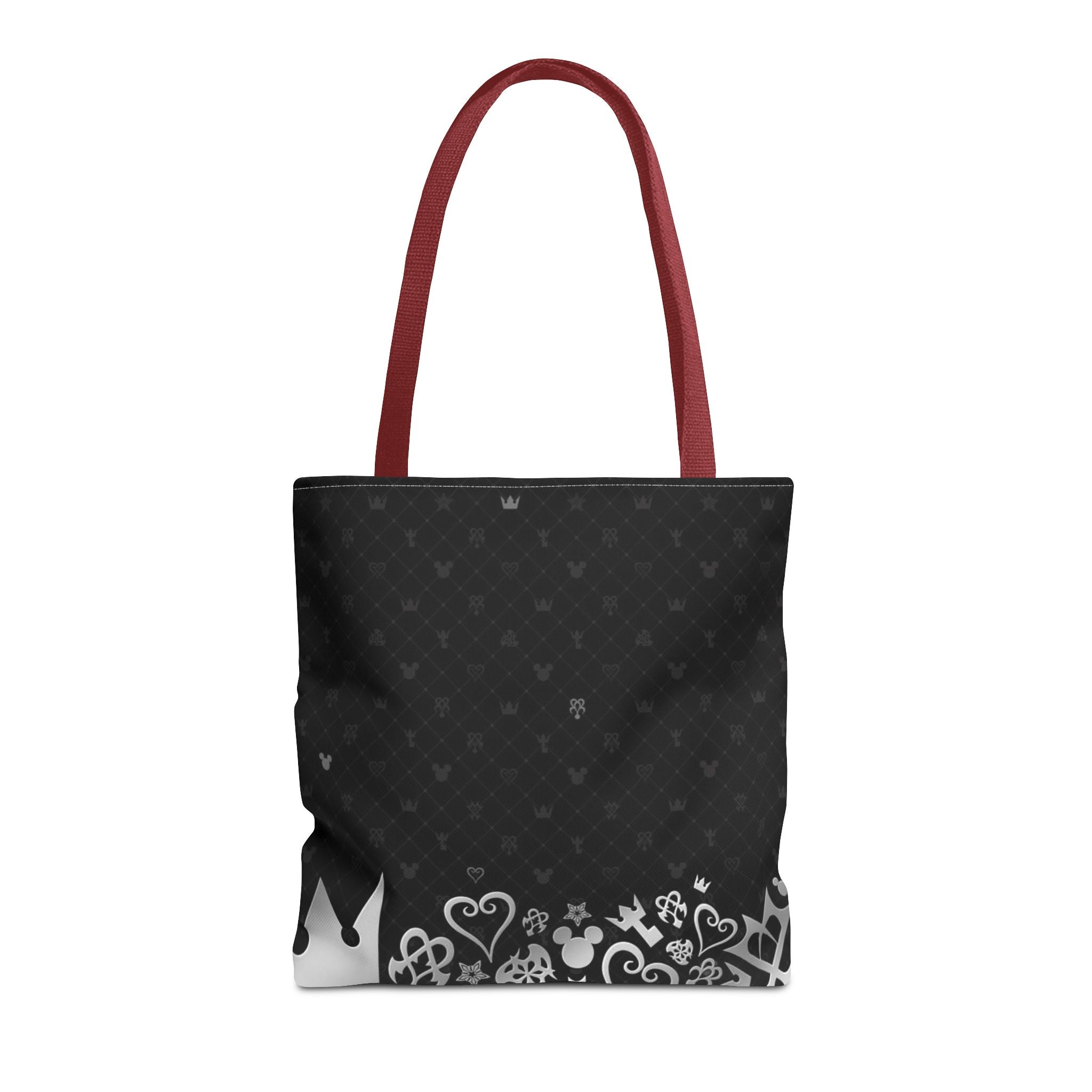 Black Heart Pattern Crown Tote Bag | Floral Border