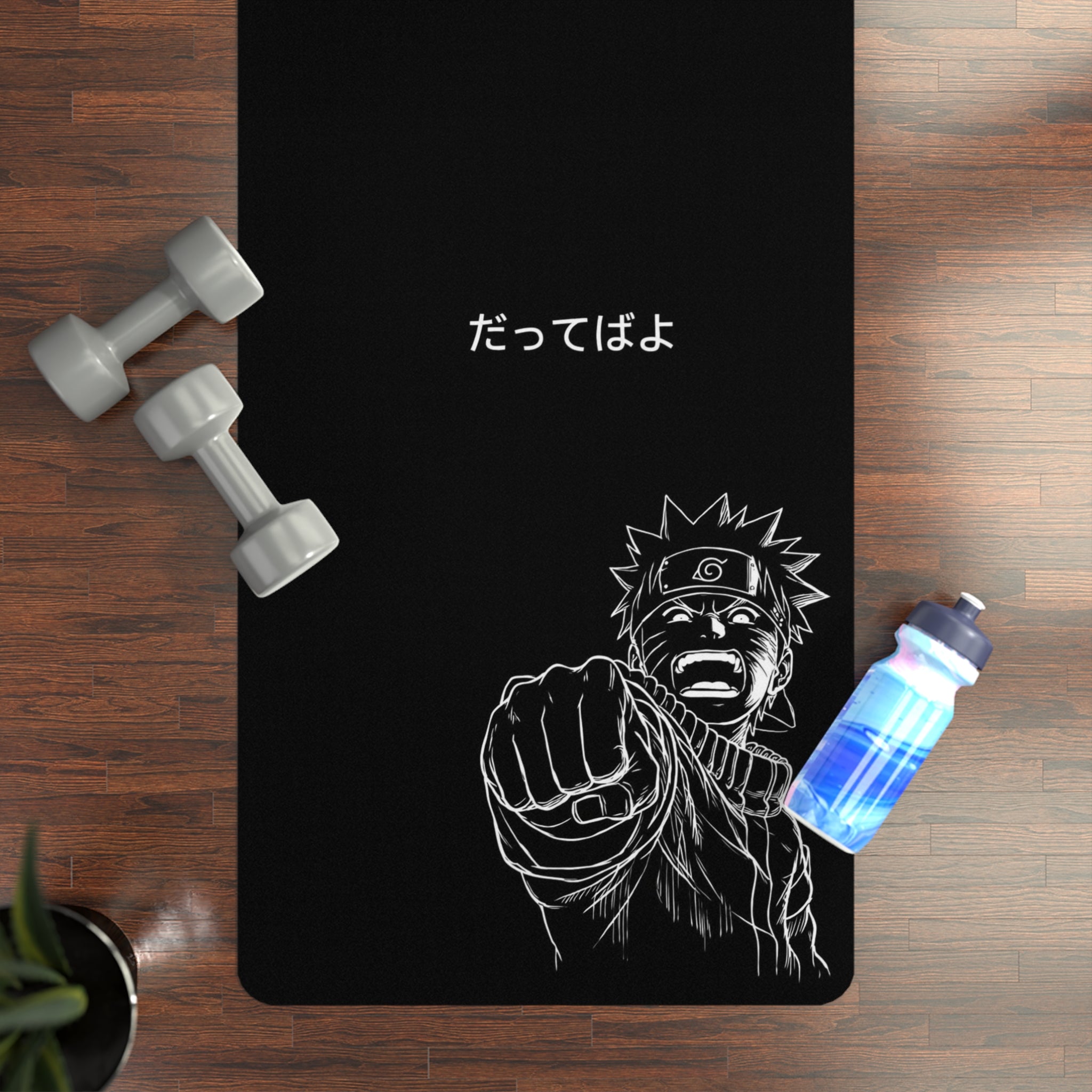 Anime boy Fist Pose Rubber Yoga Mat | Anime Black Practice Mat