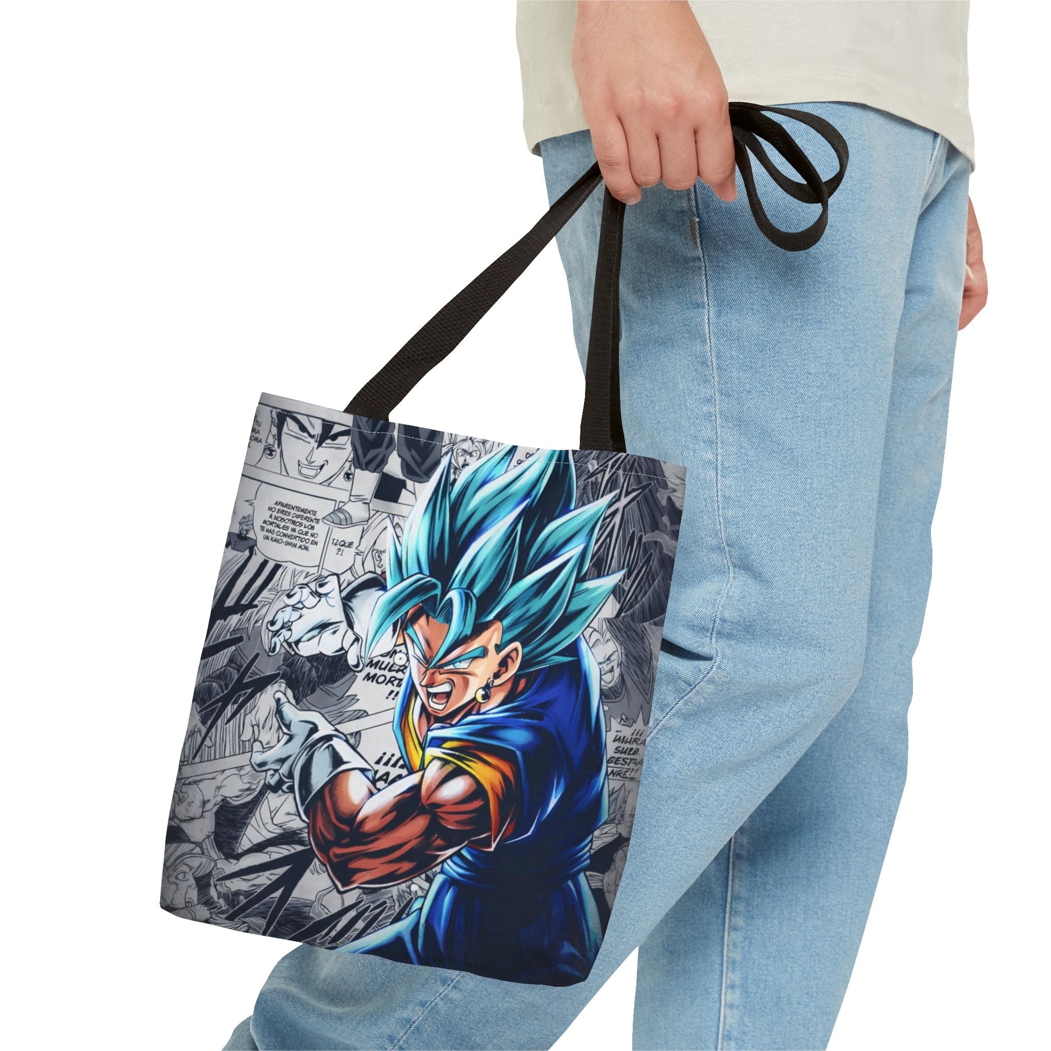 Blue Super Saiyan Illustration Tote Bag | Anime Manga Panel Background