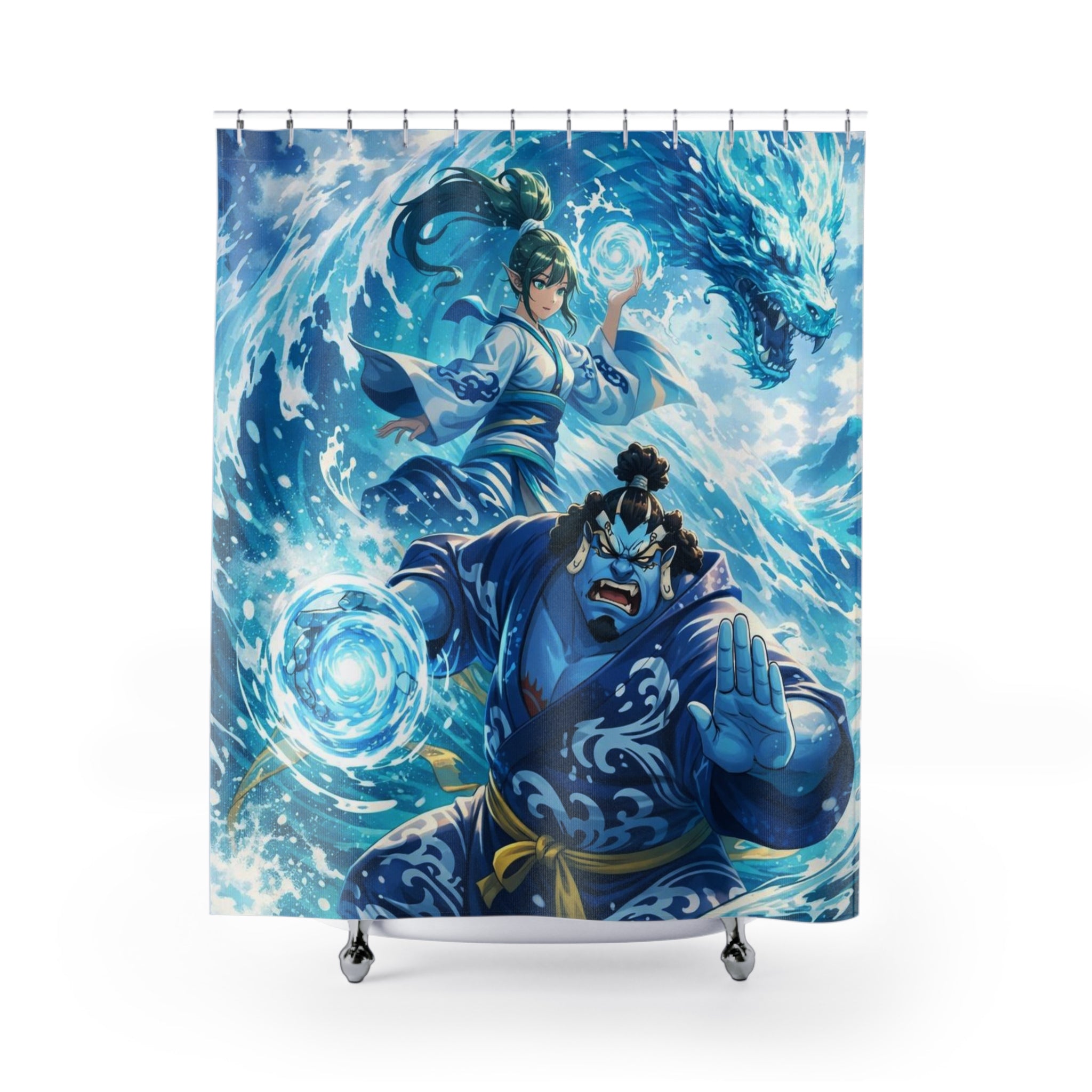 Water Elemental Warriors Shower Curtain | Anime Water Mage & Guardian