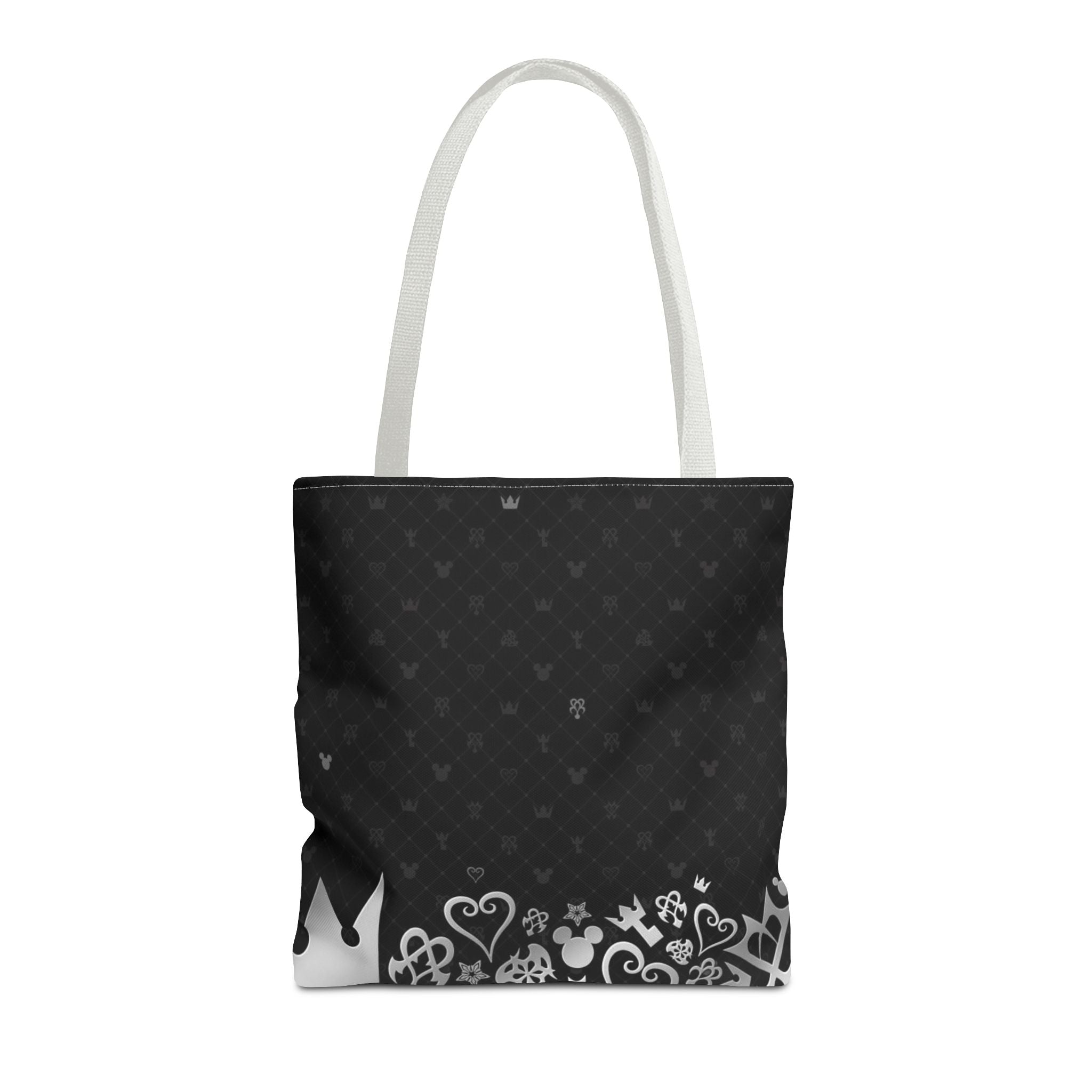 Black Heart Pattern Crown Tote Bag | Floral Border
