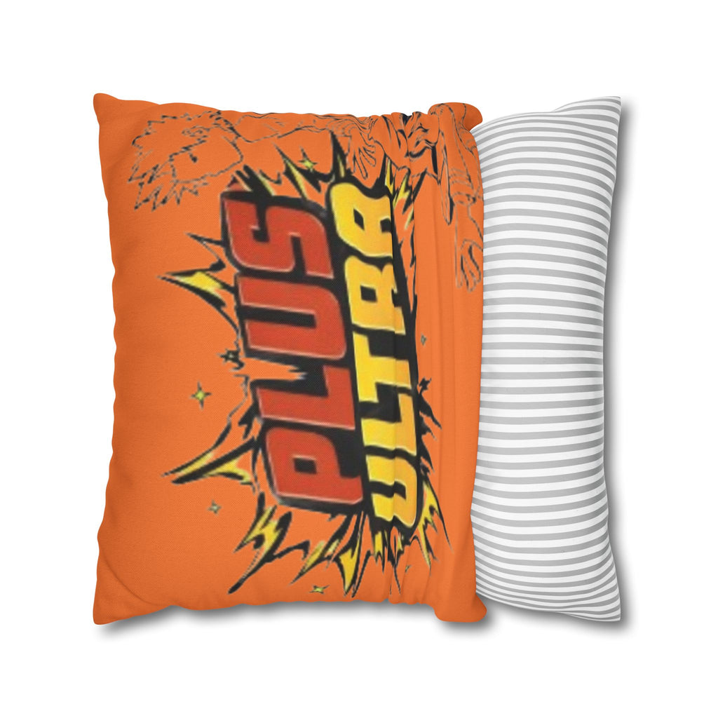 Plus Ultra Pillowcase | Comic Pop Art Typography, Orange Square Pillow