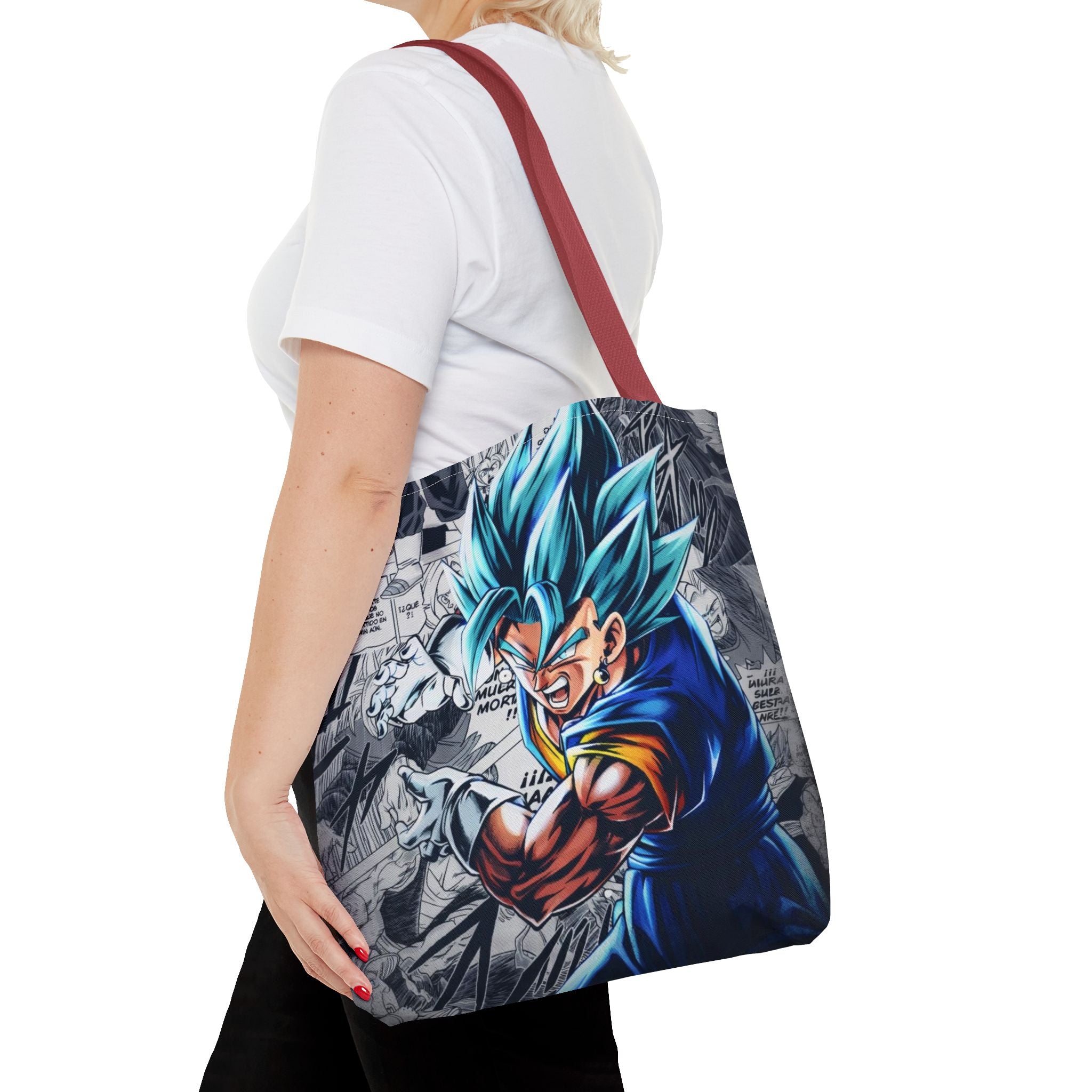 Blue Super Saiyan Illustration Tote Bag | Anime Manga Panel Background